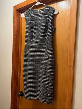 Calvin Klein Black and White Geometric Midi Sheath Dress